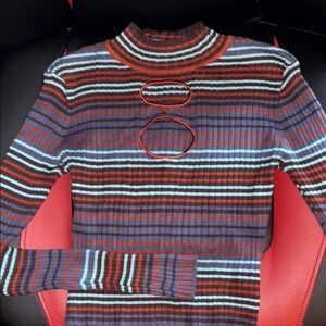 Striped Long Sleeve Top with Cutouts